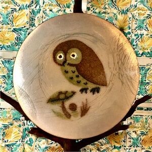 Vintage MCM Annemarie Davidson Enamel Copper Dish 4” Mushroom Owl